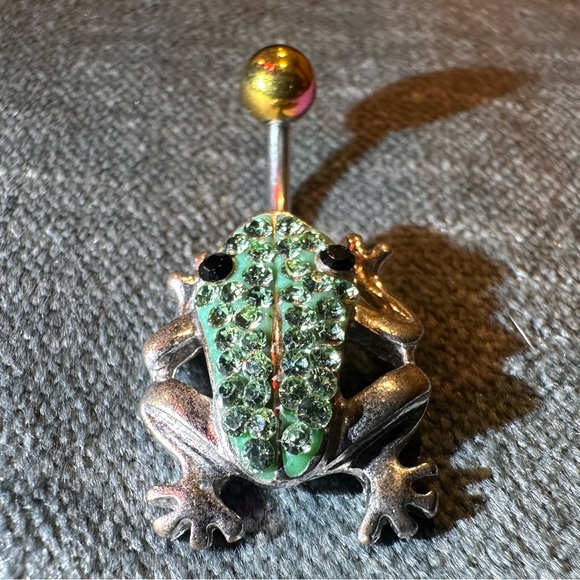 Pagoda Green Gemmed Tree Frog Belly Button Ring - Picture 7 of 15